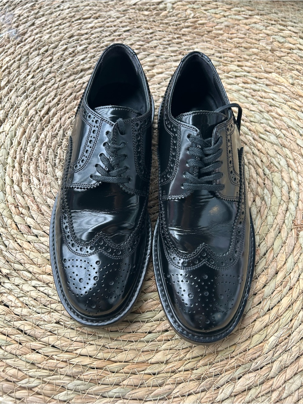 🚩steal Saint Laurent Black Patent Leather Brogue Oxfords